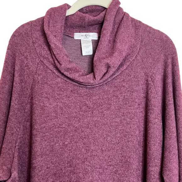 MoaMoa Womens Cowl Neck Pullover Knit Top Size 1X Plum Oatmeal Color Block NEW - Picture 2 of 6